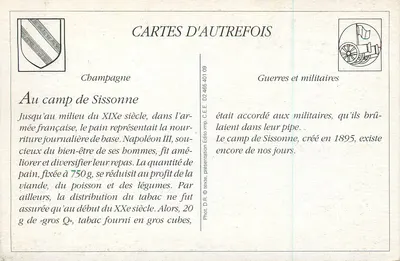 Camp de Sissonne (Aisne) — Distribuição de Pão e Tabaco — Buet, irmãos, foto-Adour, Sissonne (Aisne) — Verso