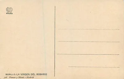 La Virgen del Rosario — Murillo — Hauser y Menet, Madryt, n° 528 — Rewers