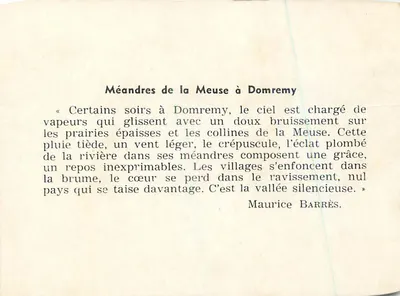 Meanders of the Meuse at Domremy — poem by Maurice Barrès — publisher not visible — Back