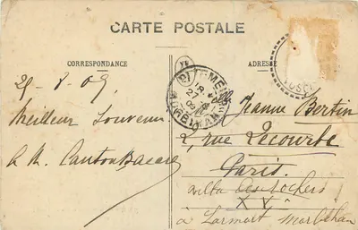Domrémy — Maison natale de Jeanne d'Arc et Statue de Mercié — Phototypie Paul Testart, Epinal — Verso