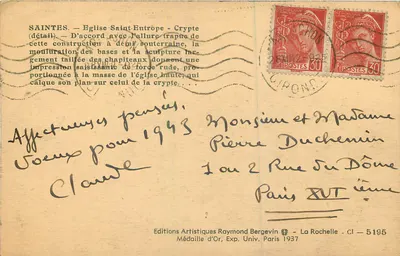 Saintes — Katedra św. Entropé — Krypta (szczegół) — Éditions Artistiques Raymond Bergevin — Rewers