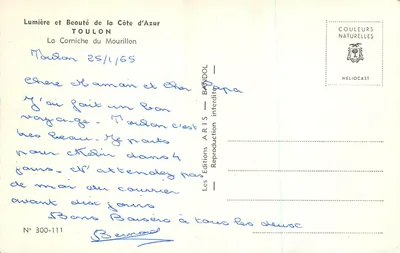 A Corniche do Mourillon — Toulon — Éditions ARIS, N° 300-111 — Verso