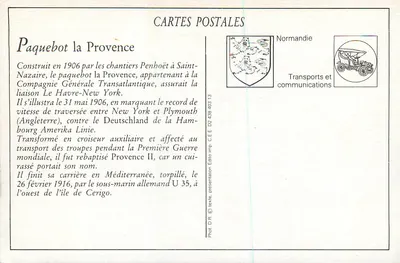 A Provência — Navio transatlântico — Coleção AD — Verso