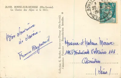 Bonne-sur-Menoge (Alta Saboia) — A Cadeia dos Alpes e o Môle — Coleção G. Berthet — Verso