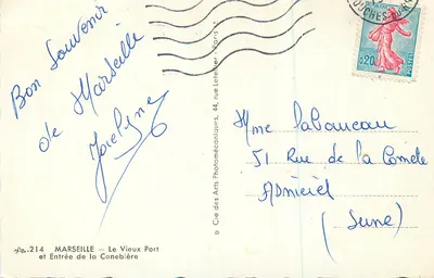 Marseille — Staroporto i wejście na Canebière — Cie des Arts Photomécaniques, n° AB.214 — Rewers