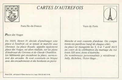 Place des Vosges — Estátua de Luís XIII — Édito-Service S.A. — Verso