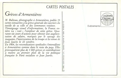 Armentières — Um canto da Grand'Place durante as greves (abril 1904) — Bulteau, foto-editora, Armentières — Verso