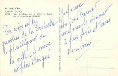 Cannes — Vista geral da cidade, golfo da Napoule e Estérel — Éditions Rella — Verso