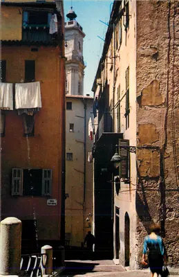 Rue des Puelles em Saint-Martin - vista da rua com igreja - Edição Y.P.A. Nice