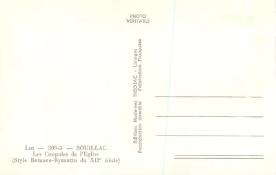 Souillac — As cúpulas da Igreja — Estilo Romano-Byzantino do século XII — Éditions Théo Jac — Verso