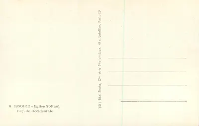 Issoire - Igreja de São Paulo - Fachada Ocidental — editor Réal-Photo, Paris — Verso