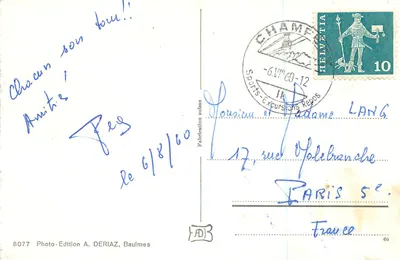 Champéry — Dentes de Bonaveau e Dentes Brancas — Photo-Édition A. DERIAZ, Baulmes — Verso