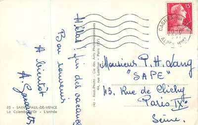 Saint-Paul-de-Vence — La Colombe d'Or — Wejście — Spółka Sztuki Fotomechanicznej — Rewers