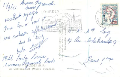 Zamek w Lourdes — widok panoramiczny — P. CHAMBON, wydawca, Lourdes — Rewers