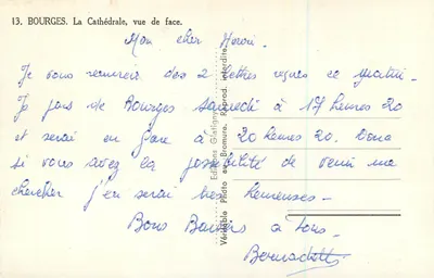 Bourges. Katedra, widok z przodu — Wydawnictwo Glatigny, nr 13 — Rewers