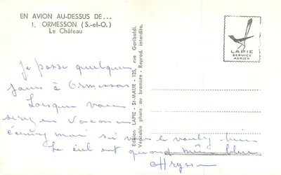 Ormesson (S.-et-O.) — O Castelo — Edição Lapie Service Aérien — Verso