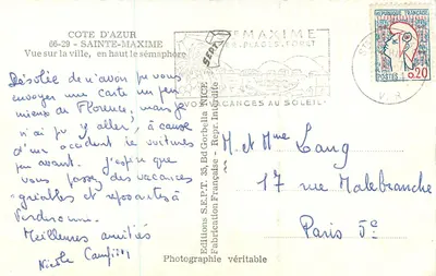 Sainte-Maxime — Vista da cidade, em cima o semáforo — Éditions S.E.P.T. 66-29 — Verso