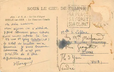 Les Dunes vers l'Amélie — Soulac-sur-Mer — Édition d'Art A. Gilbert, Angoulême — Verso