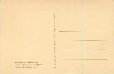 Nice - Promenade des Anglais — Palais de la Méditerranée — Gilletta — Verso