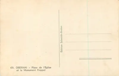 Obernai — Plac Kościelny i Pomnik Freppel — Wydawnictwo Schmidt-Brehm, n°69 — Rewers