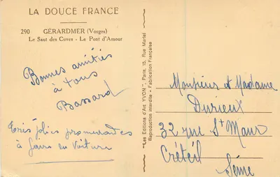 Gérardmer (Vosges) — O Salto das Cubas - O Ponte do Amor — Edições de Arte YVON — Verso