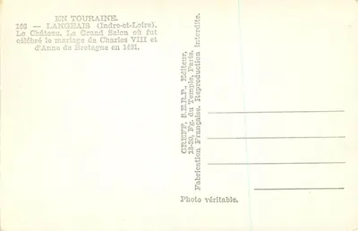 Der Große Saal des Schlosses Langeais — Hochzeit von Karl VIII. und Anne von Bretagne im Jahr 1491 — Verlag Greff — Rückseite