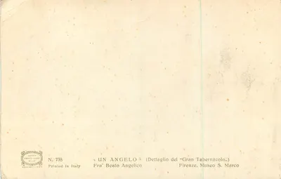 Anioł — szczegół z wielkiego tabernakla — Fra' Beato Angelico, wydawca Mediolan, n° 738 — Rewers