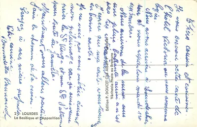 Lourdes — Apparition of the Virgin — Basilica — Publ. P. Doucet — Back