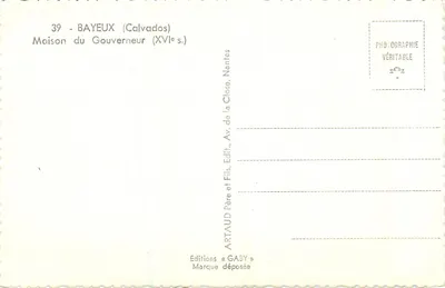 Bayeux — Casa do Governador (século XVI) — Éditions Gaby, Nantes — Verso
