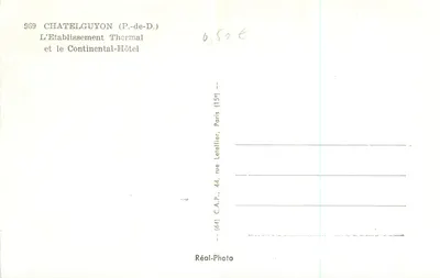 Châtelguyon (P.-de-D.) — Ujęcie termalne i Hotel Continental — Réal-Photo — Rewers