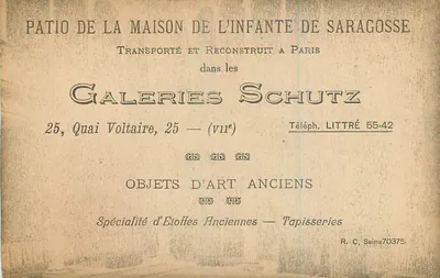 Patio da Maison de l'Infante de Saragosse — Transportado e reconstruído em Paris — Galeries Schutz — Verso
