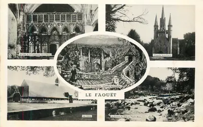 Le Faouët — vista composta da catedral, capelas e rio — editor não identificado