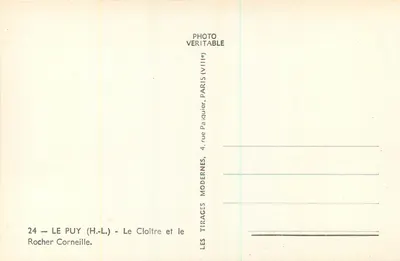 Kloster i skała Corneille — Le Puy (H.-L.) — Photo Tirages Modernes — Rewers