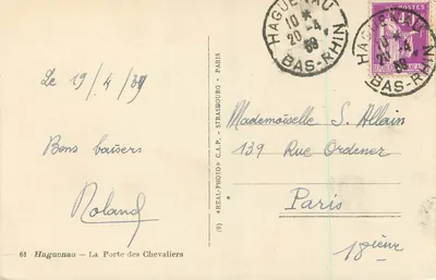 Haguenau — De Poort van de Ridders — Uitgever C.A.A.S. n°61 — Achterkant