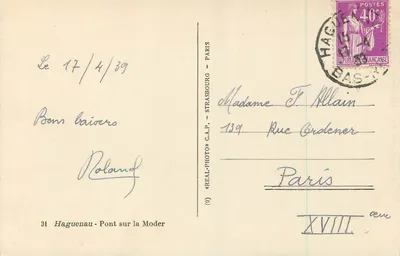 Haguenau - Pont sobre a Moder — editor C.A.P. n°31 — Verso
