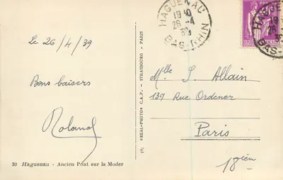 Haguenau - Antigo Ponte sobre a Moder — editor C.A.P. n°30 — Verso
