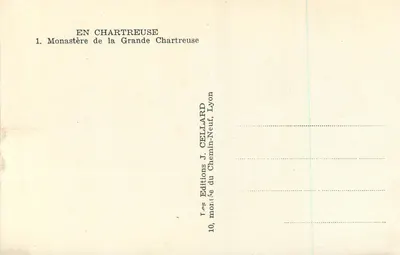 Chartreuse — Klooster van de Grote Chartreuse — Uitgaven J. Cellard, Lyon — Achterkant