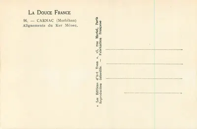 Carnac (Morbihan) — Alinhamentos do Ker Ménec — La Douce France, n° 96 — Verso