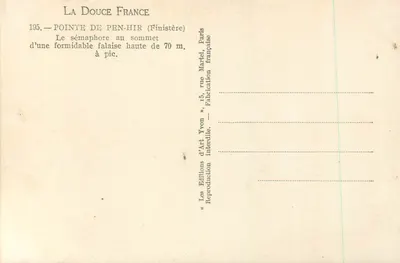 Punta di Pen-Hir (Finistère) — Il semaforo in cima a una poderosa scogliera alta 70 m. — Edizioni d'Arte Yvon, Parigi — Verso