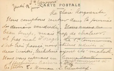Ste-Geneviève - Beeld van de 16e eeuw in gekleurde houtsnede - Uitgever Leprunier, Juv — Achterkant