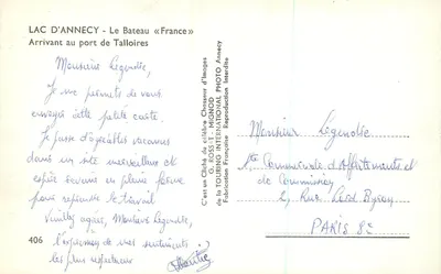 Jezioro Annecy — Statek „France” przybywający do portu Talloires — G. Rossat - Mignon — Rewers