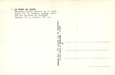 Pont du Gard — Rzymski zabytek z I wieku p.n.e. — Wydawnictwo J. Cellard, Lyon — Rewers