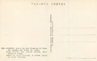 Kościół Świętego Franciszka — Obraz Świętego (A. Cano) — Wydawnictwo García Garrabella — Rewers