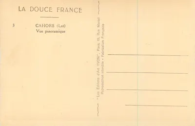 Cahors (Lote) — Vista panorâmica — Éditions d'Art YVON, Paris — Verso