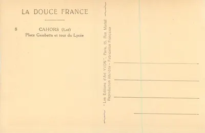 Cahors (Lot) — Praça Gambetta e torre do Liceu — VON — Verso