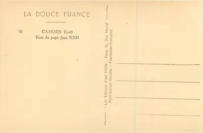 Torre do papa João XXII — Cahors (Lot) — Éditions d'Art YVON — Verso