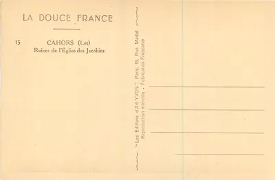 Cahors (Lot) — Resti della Chiesa dei Giacobini — Edizioni d'Arte YVON — Verso