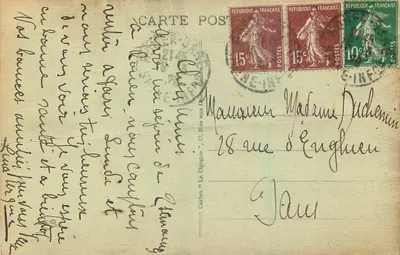 Katedra w ROUEN — Statuie Adama i Ewy na Wieży Miodowej — Kartka n°65 — Rewers