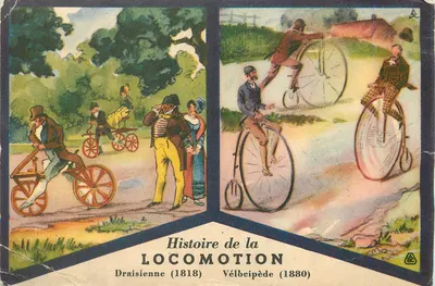 História da Locomotion — Draisienne (1818) e Vélécipède (1880)