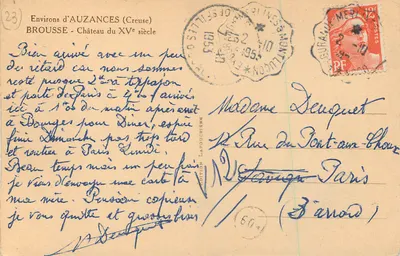 Castelo de Brousse — Arredores de Auzances (Creuse) — Edição La Poudrière — Verso